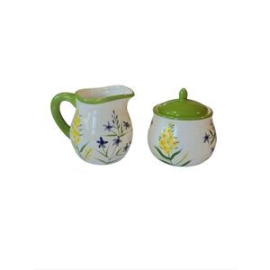 Bella Casa By Ganz Green Floral Patterned Creamer & Sugar Bowl Set